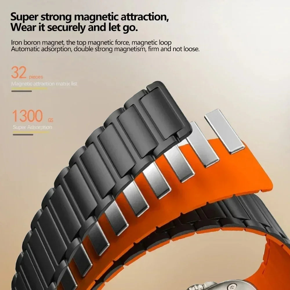 Magnetic Silicone Sports Band for Apple Watch — Fits Ultra 2 (49mm) & Series 9/8/7/6/5/4/SE/3 (38–45mm)