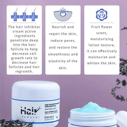 50g Hair Removal Cream - Permanent Hair Growth Inhibitor for Beard, Legs, Body & Armpits - Painless Depilatory Cream