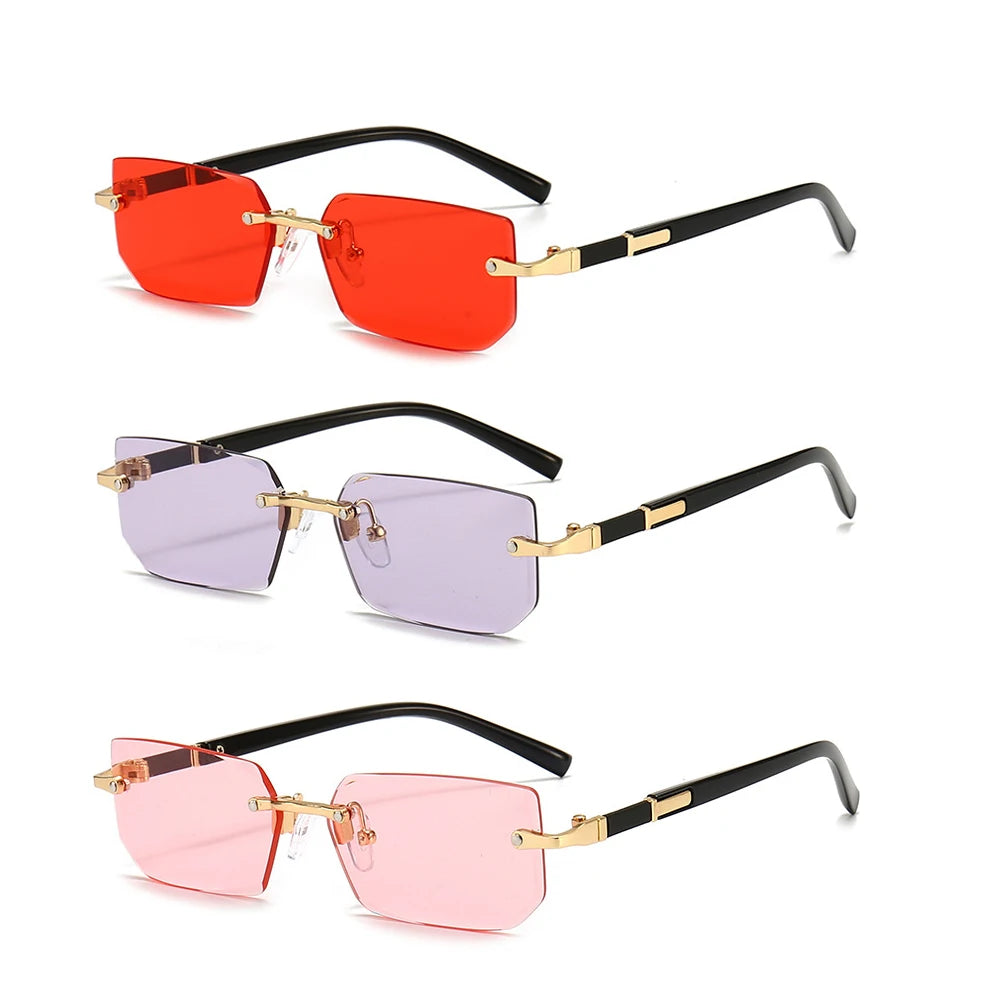 Rimless Rectangle Sunglasses — Fashion Small Square Shades for Men & Women, Summer Travel Eyewear