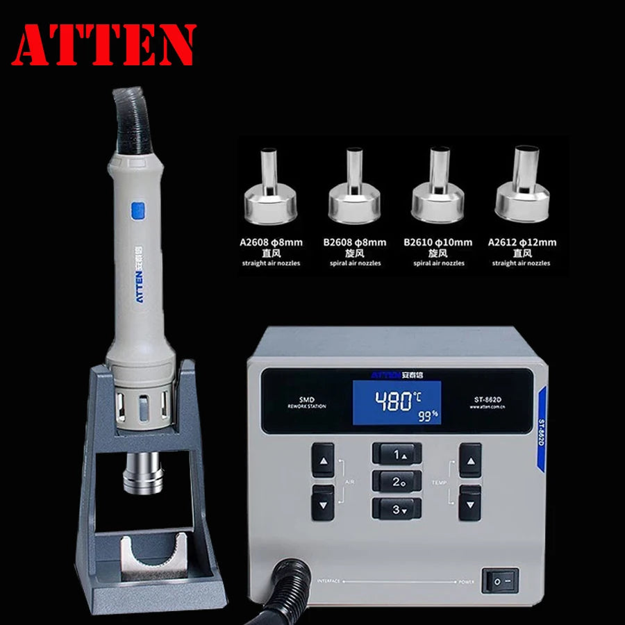 ATTEN ST-862D Hot Air Gun Soldering Station – 1000W Lead-Free Digital Display Rework Station for Phone & PCB Repair