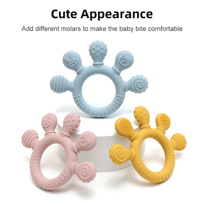 Multicolor Silicone Baby Teething Ring – Handheld Teether Toy for 0-12 Months, Chew Beads Sensory Gum Relief Soother