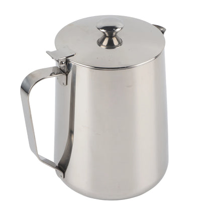 Stainless Steel Coffee Mug & Milk Frothing Pitcher with Lid – Latte Art Barista Cup for Coffee & Milk Drinks