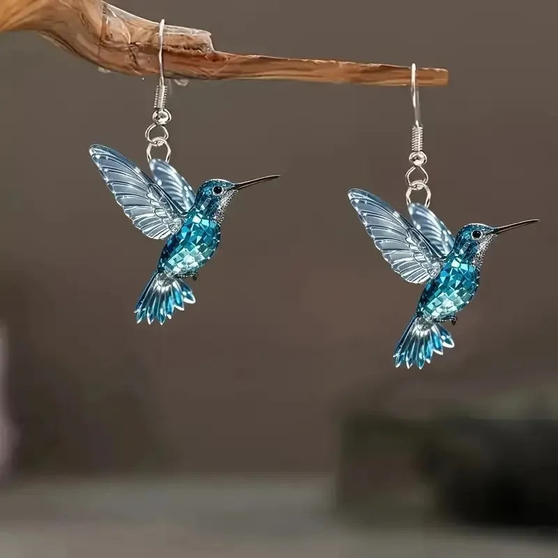 FTCY Acrylic Hummingbird Drop Earrings - Retro Colorful Bird Jewelry Gift for Women