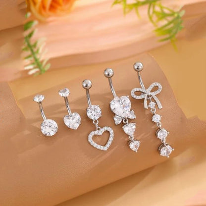 5PCS Belly Button Ring Set – 14G Curved Navel Piercing with Butterfly & Heart Charms, Body Jewelry for Women & Girls
