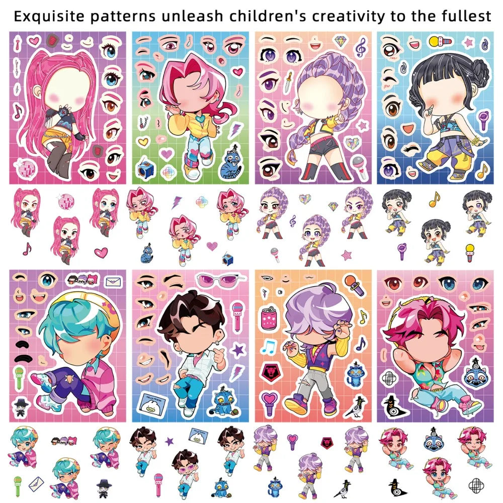 8/16/24pcs K-Pop Demon Hunters Puzzle Stickers – Cute Cartoon DIY Decals for Phone, Laptop & Luggage