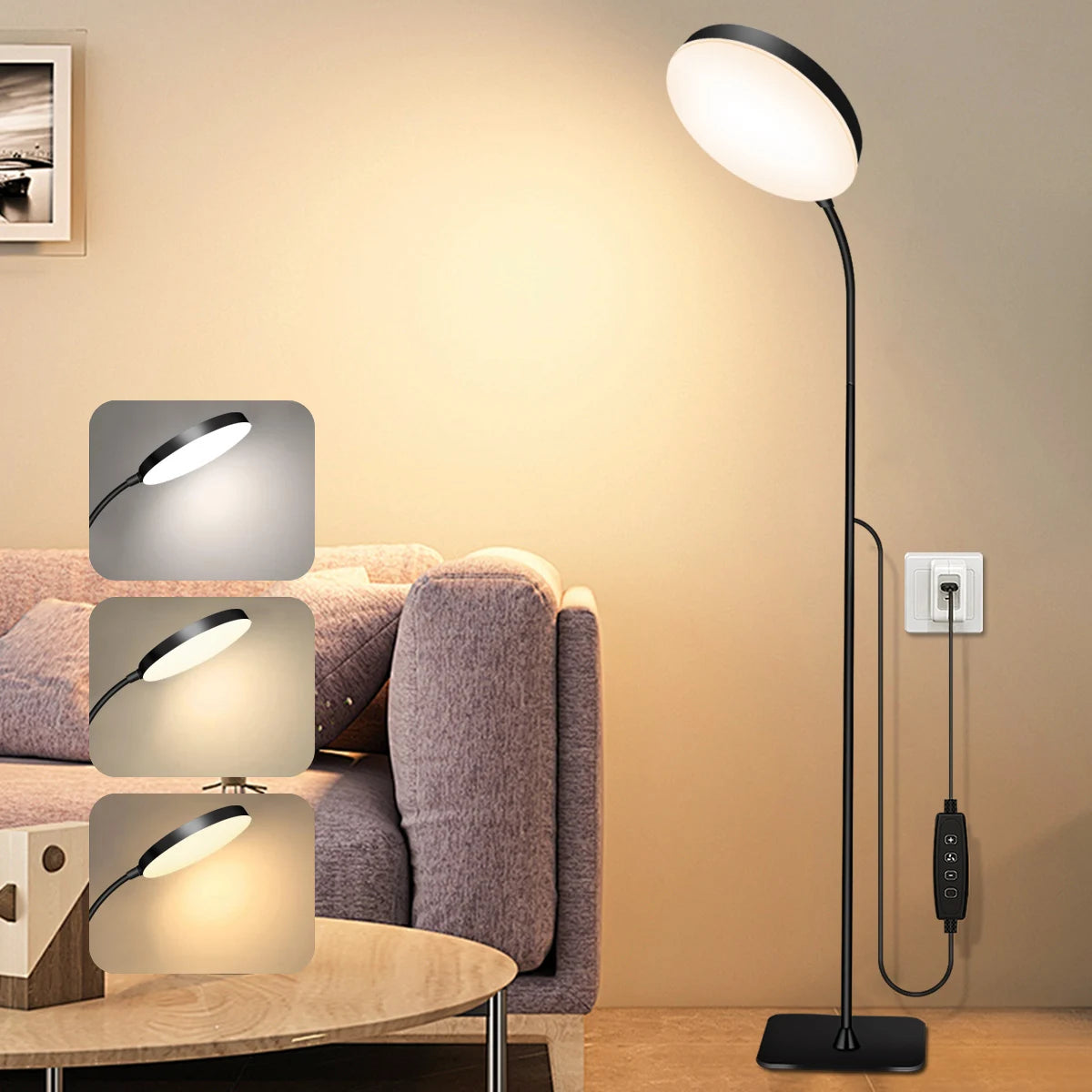 LED Floor Reading Lamp - Dimmable Gooseneck Task Light for Table or Floor Use