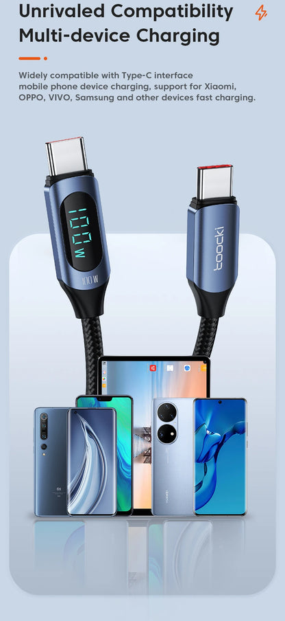 Toocki Type-C to Type-C Cable – 100W PD Fast Charging & Display Cable for Xiaomi POCO F3, Realme, MacBook, iPad