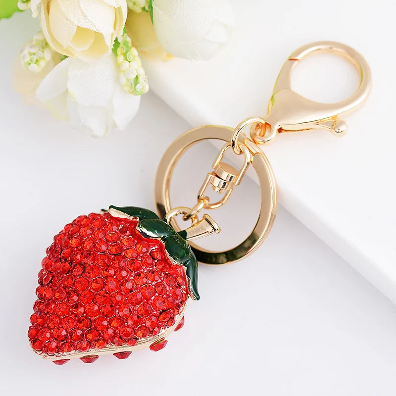 EASYA Vintage Imitation Fruit Charm Keychain – Lemon, Persimmon & Strawberry Glass Pendant, Luxury Jewelry for Women