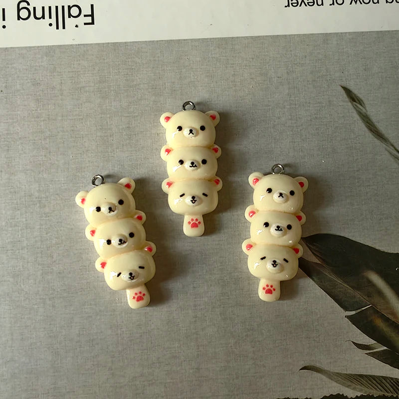 10-Piece Cute Resin Bear Charms - Kawaii Food Pendants for DIY Earrings, Phone Chains, and Jewelry Making C1248