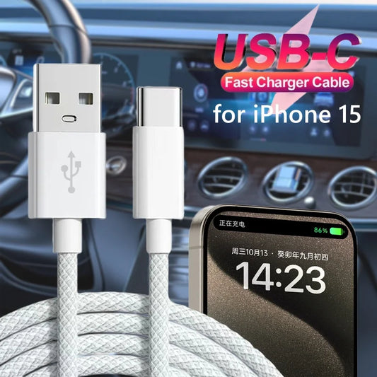 Nylon Braided USB-C Fast Charging CarPlay Cable for iPhone 15/15 Pro/15 Pro Max/15 Plus