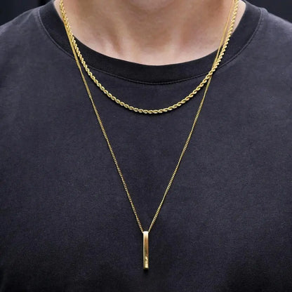 Vnox 3D Vertical Bar Necklace for Men – Layering Stainless Steel Geometric Pendant with Layered Wheat Rope Cuban Chain – Stylish Boy Collar