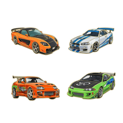 4-Piece Sports Car Enamel Pin Set - Cartoon Lapel Badges for Backpacks, Clothing, and Fashion Accessories