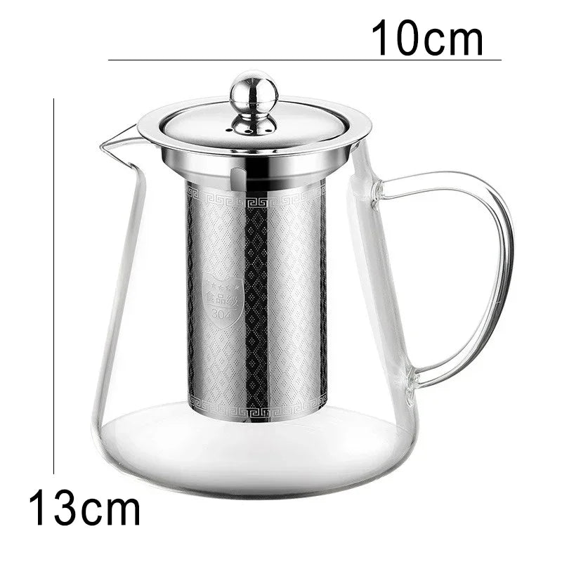 450ml-950ml Heat-Resistant Glass Teapot – Stainless Steel Tea Strainer Infuser, Flower Kettle for Kung Fu Teaware, Puer & Oolong Tea