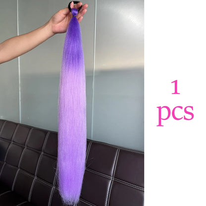 Synthetic Colorful Ponytail Extensions – Long Straight Braided Hairpieces with Rubber Band for Women