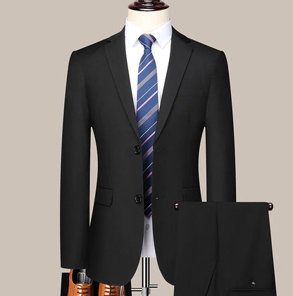 2023 Men’s Two-Button Wedding Suit — Korean Slim Fit Fashion Business Formal Two-Piece Set (Blazer + Trousers)