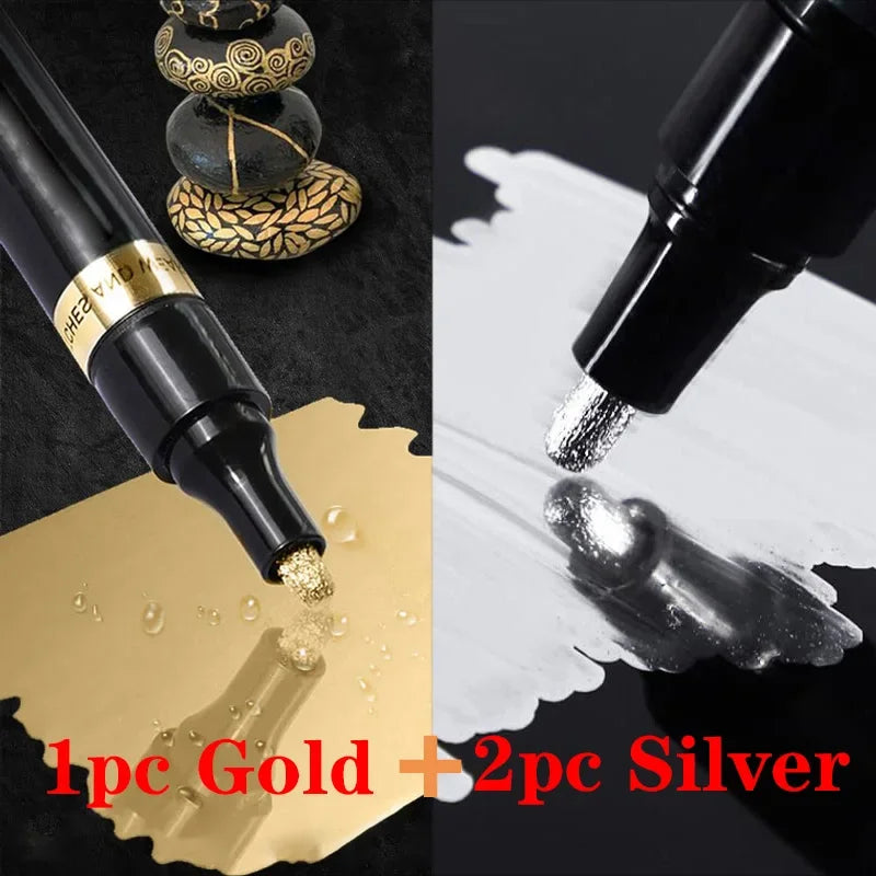 3/2/1pcs Chrome Mirror Marker Pen – 2mm DIY Reflective Paint Pen for Permanent Gold & Silver Touch-Up, Model Painting & Marking