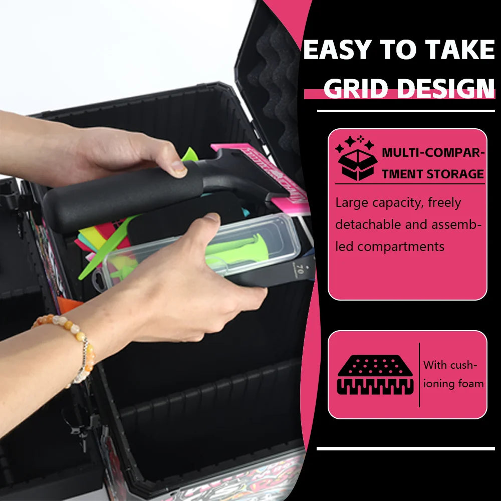 KUNAISI Aluminum Alloy Toolbox - Durable Double Layer Multi Functional Adjustable Storage Case 43×23×24.5cm