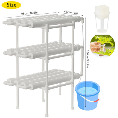 3 Layer Hydroponics Growing System – 108 Sites PVC Pipe Soilless Cultivation Kit for Vegetables & Herbs