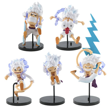 5PCS One Piece Figure Set – Gear 5 Nika Luffy Sun God PVC Anime Figurines, Q Version Cartoon Collection Dolls & Gifts