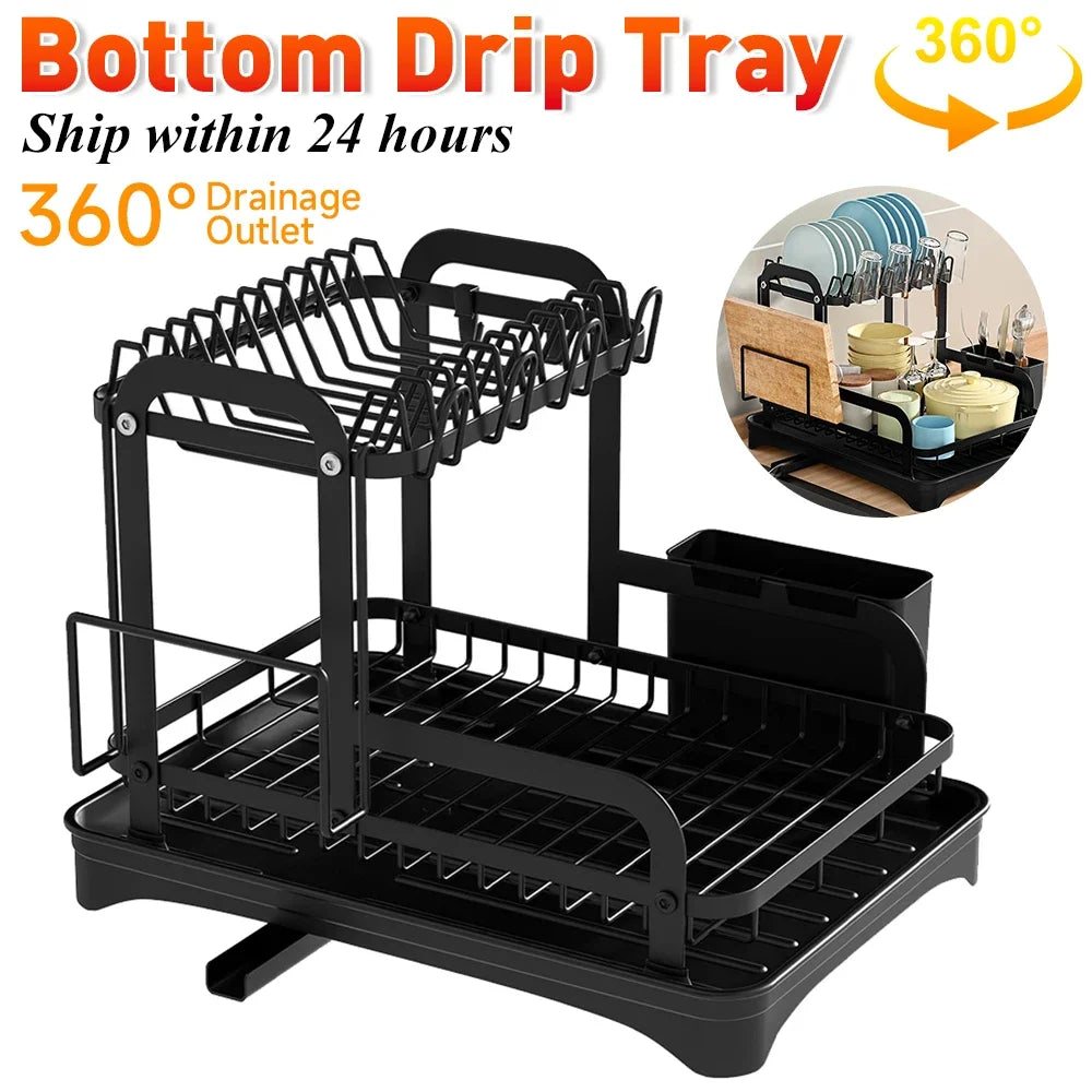 Multi-Functional Kitchen Dish Drying Rack with Chopstick, Cup, Sponge, and Cutting Board Holders | Dish Drainer and Sink Organizer