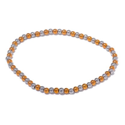 Yhpup Stainless Steel Beaded Elastic Bracelet – Waterproof Gold Tone Handmade Bangle, 3–6mm Unisex Daily Jewelry Wholesale Wristwear