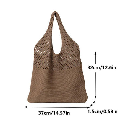 Women’s Crochet Tote Handbag - Retro Knitted Hollow Top Handle Shopper Bag in Solid Colors