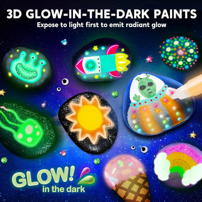 JOYFY Glow-in-the-Dark Rock Painting Kit – Arts & Crafts Toy for Kids Ages 6-12, Birthday Party Art Supplies