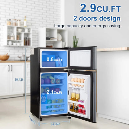 Mini Fridge with Freezer - 2.9 Cu.Ft Double Door Compact Refrigerator with Energy Saving & Adjustable Thermostat