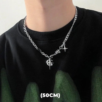 Hip Hop Zircon Star Double Layer Necklace - Titanium Steel Pendant Chain for Men & Women, Unisex Trendy Jewelry