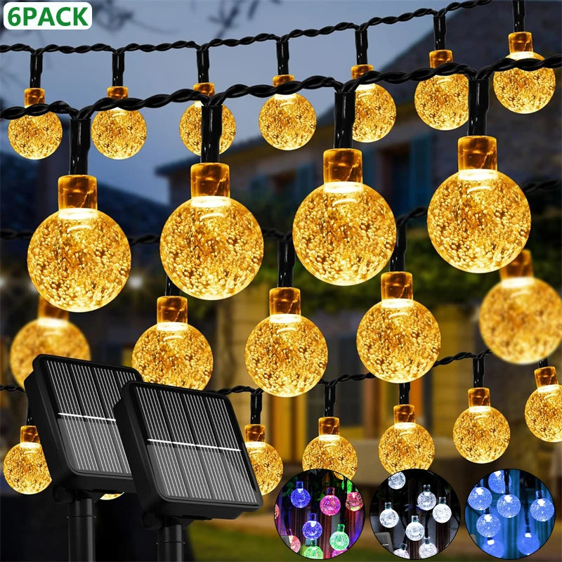 60 LED Solar String Lights - Waterproof Crystal Globe Garden Lights with 8 Modes for Patio, Party & Tree Decor