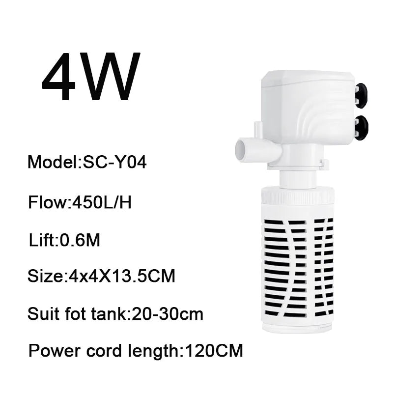 3 in 1 Aquarium Filter Pump – Silent Submersible Air Oxygen Aerator, Water Changer & Wave Maker, 220