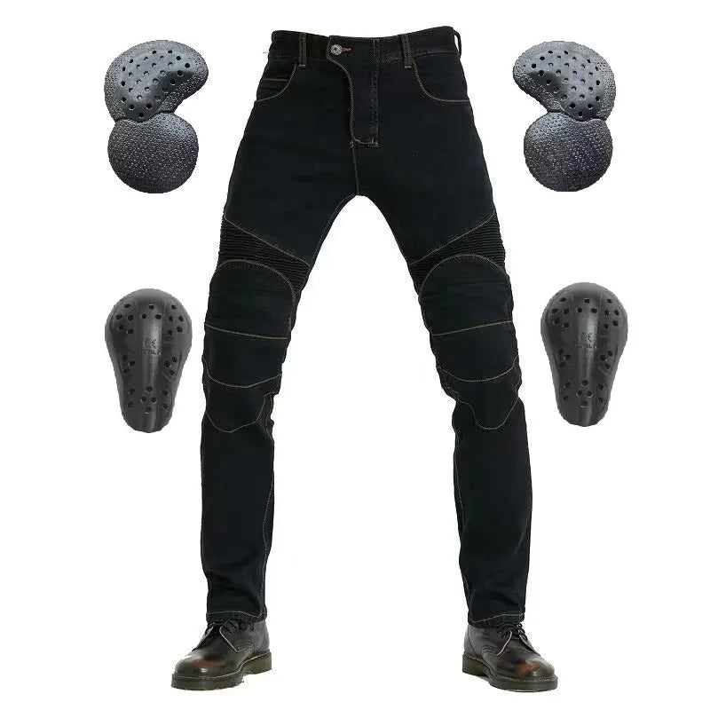 Men's Embroidery Motorcycle Jeans – Protective Gear with Belt, Motocross Pants for Driver License Test & Riding