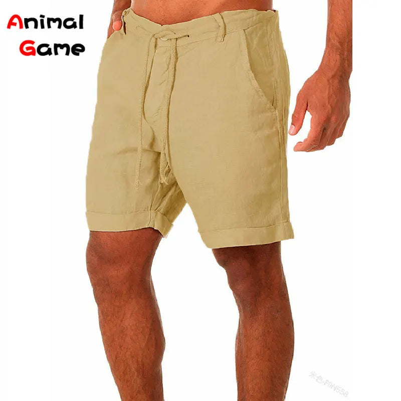 Men's Summer Linen Cotton Shorts - Loose Solid Cargo Beach & Casual Leisure Shorts
