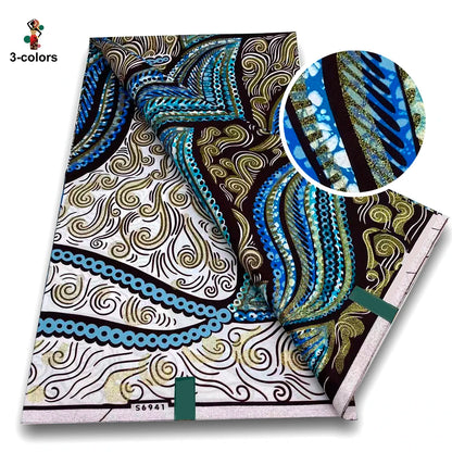 African Golden Wax Fabric - Glitter Gold Print Batik Ankara Pagne Material for Women
