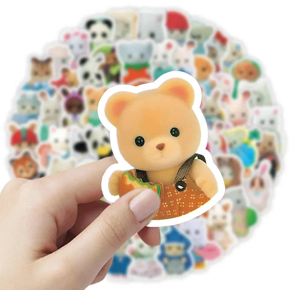 100/200pcs Calico Critters Stickers — Waterproof Cartoon Decals for Laptops, Scrapbooks, Skateboards & Kids’ Decor
