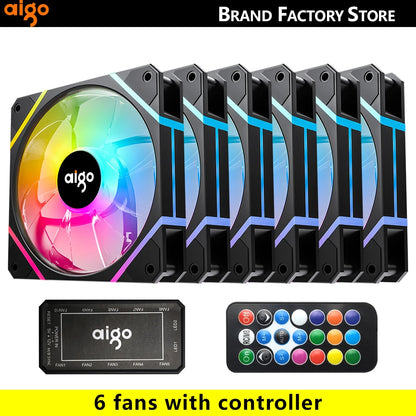 Aigo AM12 RGB PC Fan Kit — 120mm ARGB Water Cooler & Case Cooling Fans with 6-Pin Controller
