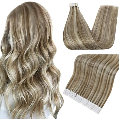 Full Shine Blonde Tape-In Hair Extensions – 100% Remy Human Hair, Double-Sided, Straight, Silky & Comfortable for Women
