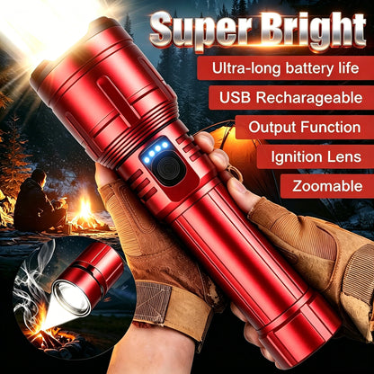 Rechargeable 3-in-1 Flashlight - Super Bright 5-Mode Waterproof Light with Power Bank & Lighter