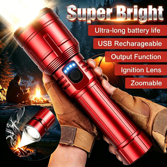 Rechargeable 3-in-1 Flashlight - Super Bright 5-Mode Waterproof Light with Power Bank & Lighter