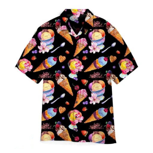 Men’s Ice Cream Hawaiian Shirt - Summer Beach Print Short Sleeve Casual Top with Original Design