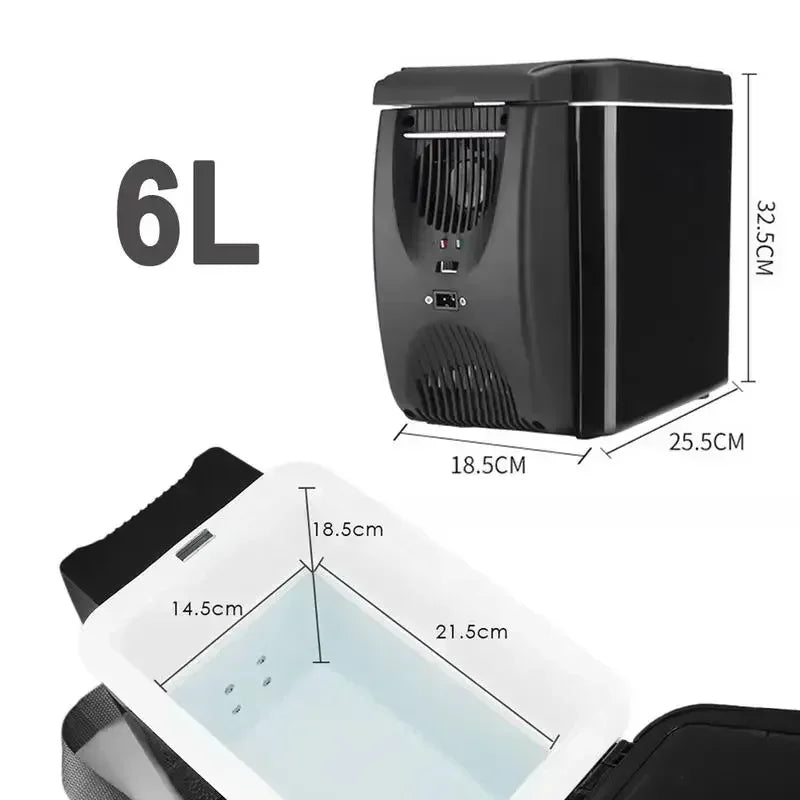 Portable Car Refrigerator - 6L 12V DC Mini Fridge Freezer Thermoelectric Cooler