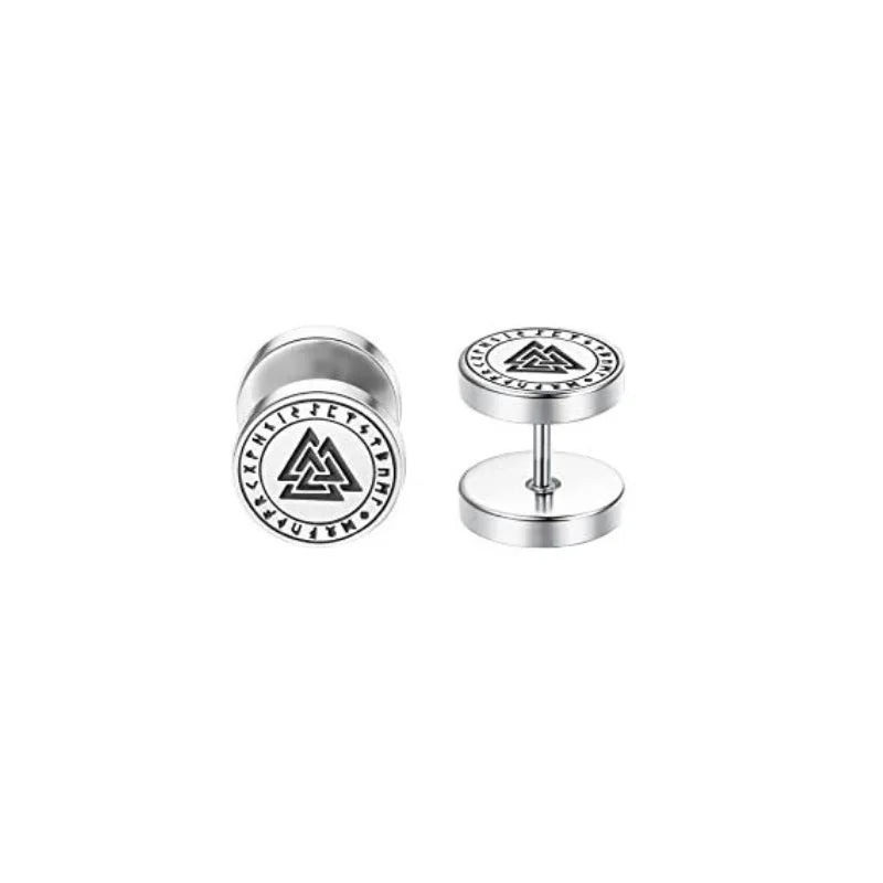 1/6 Pairs 18G Viking Rune Round Stud Earrings — 316L Stainless Steel Cartilage, Tragus & Helix Piercing Jewelry for Men & Women