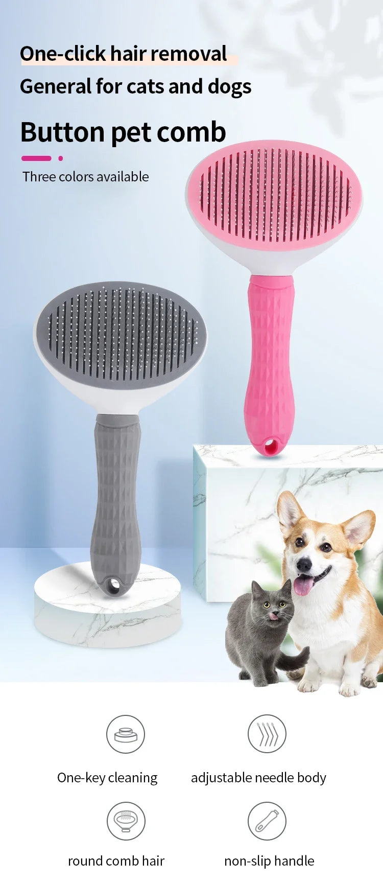 Pet Cat & Dog Hair Brush – Stainless Steel Grooming Comb for Long Hair Pets, Dog Cleaning & Care Accessories