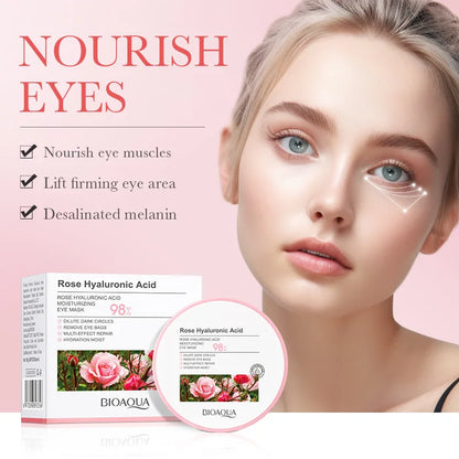 60PCS BIOAQUA Rose Hyaluronic Acid Eye Masks – Anti-Dark Circles, Eye Bags, Moisturizing & Firming Skincare Patches