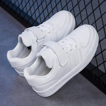 Kids White Sneakers — Boys & Girls Sport Casual Shoes, Non-Slip School Walking & Running Shoes, Sizes 28-39