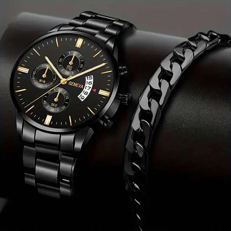 Fashion Men's Stainless Steel Watch – Luxury Quartz Wristwatch with Calendar for Business & Everyday Wear