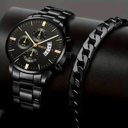 Fashion Men's Stainless Steel Watch – Luxury Quartz Wristwatch with Calendar for Business & Everyday Wear