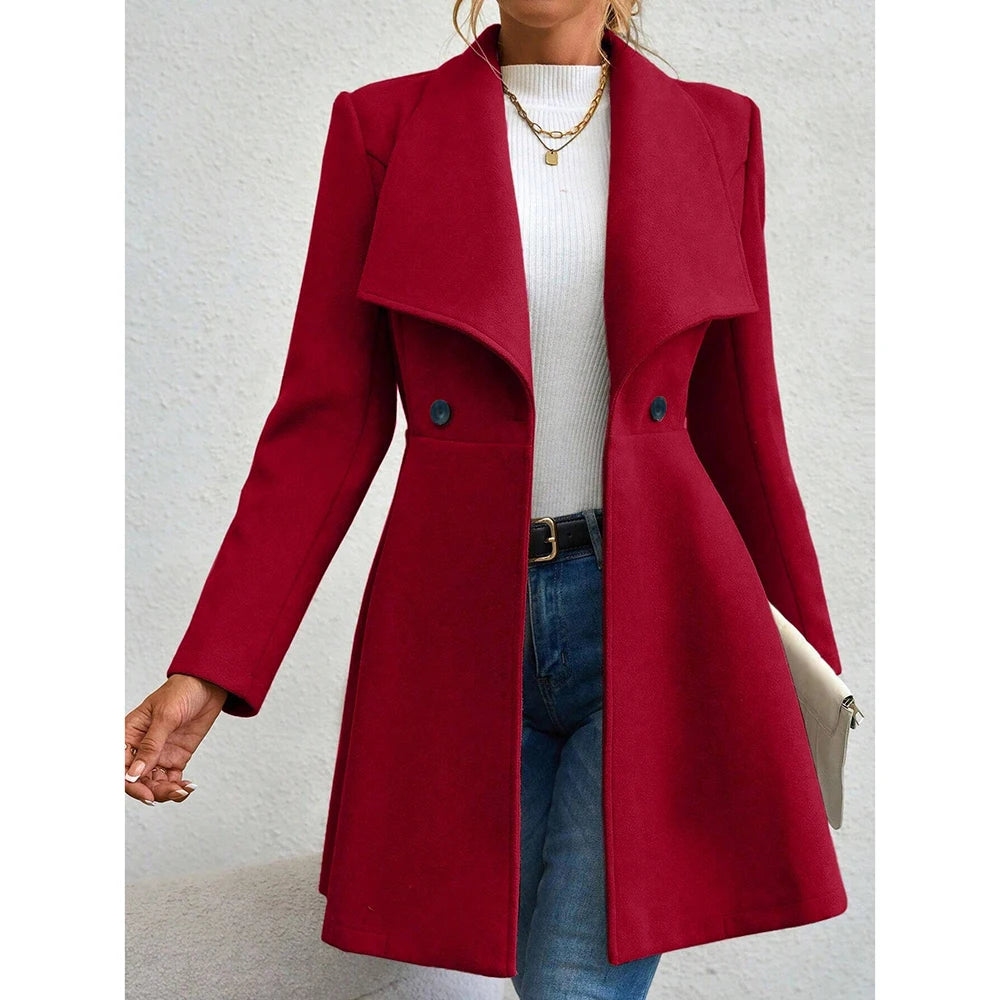 Mia Muse Women's Red Winter Coat – Long Sleeve Lapel Button-Up Work Outerwear for New Year & Valentine's Day Gift