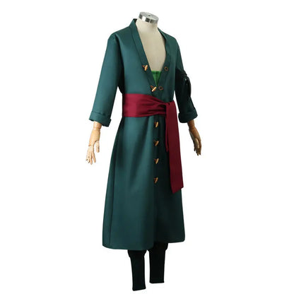 Roronoa Zoro Cosplay Costume – Anime Kimono Robe Cloak Uniform Outfit with Earrings, Halloween & Comic Con Roleplay Dress Up Suit