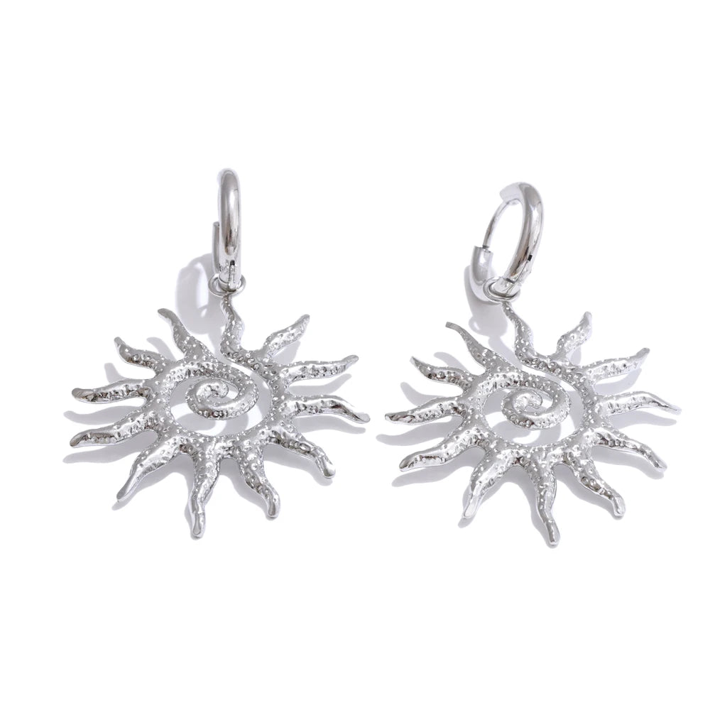 Stainless Steel Sun Drop Necklace & Hoop Earrings Set – Tarnish-Resistant Charm Jewelry for Women Gift